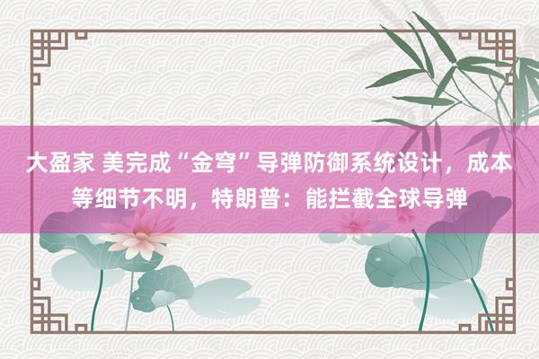大盈家 美完成“金穹”导弹防御系统设计,成本等细节不明,特朗普:能拦截全球导弹